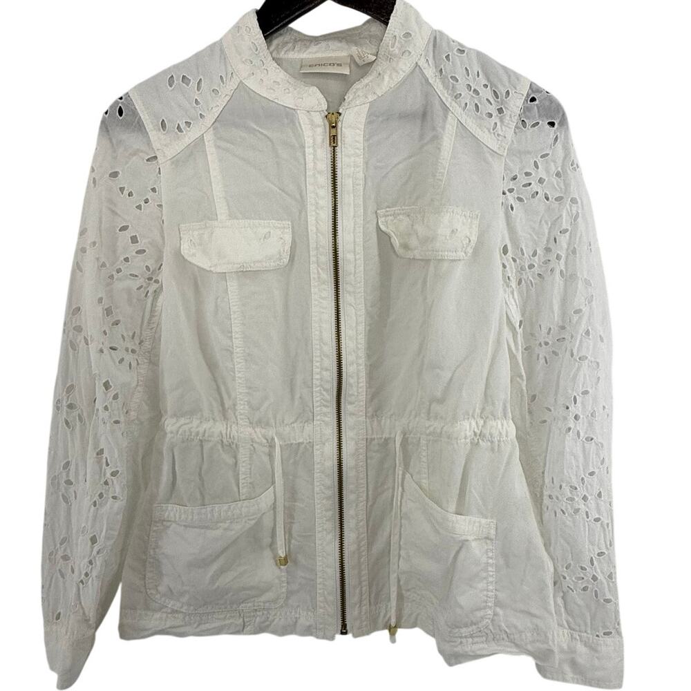 Chico’s White Eyelet Zip Jacket Size 0